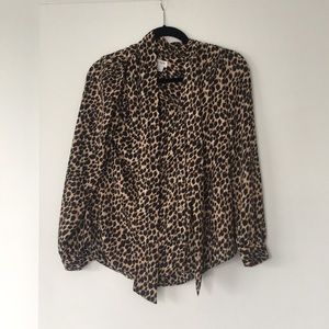 JCrew tie neck leopard print blouse